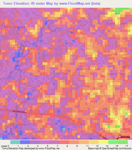 Tomo,Liberia Elevation Map