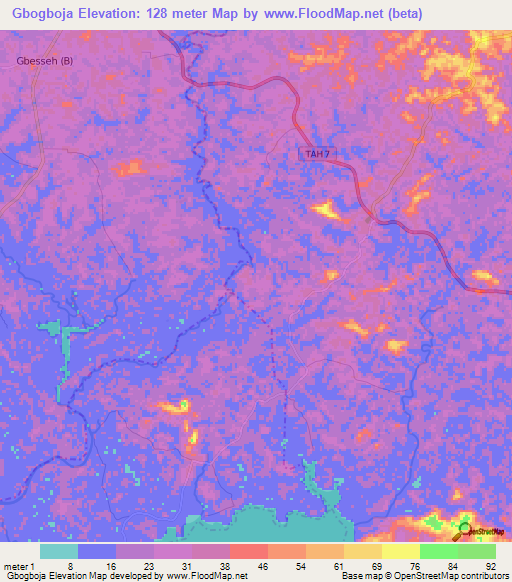 Gbogboja,Liberia Elevation Map
