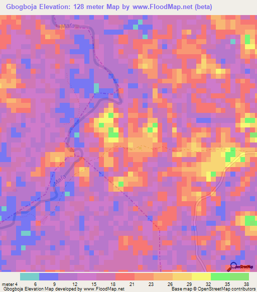 Gbogboja,Liberia Elevation Map
