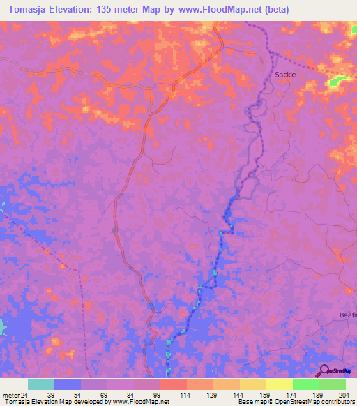 Tomasja,Liberia Elevation Map