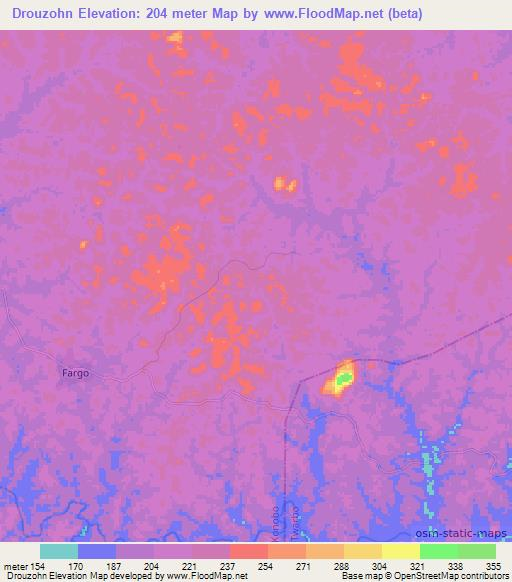 Drouzohn,Liberia Elevation Map