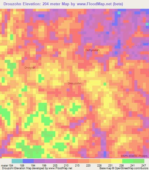 Drouzohn,Liberia Elevation Map