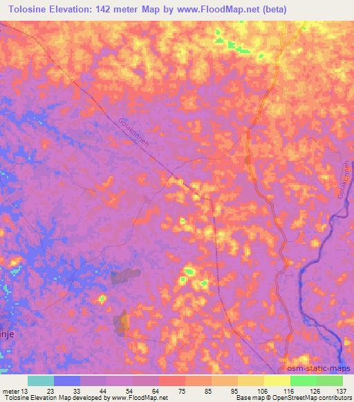 Tolosine,Liberia Elevation Map