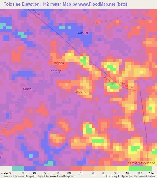 Tolosine,Liberia Elevation Map