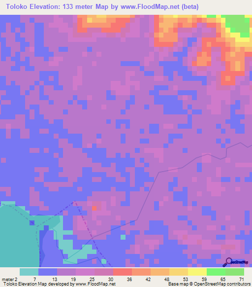 Toloko,Liberia Elevation Map