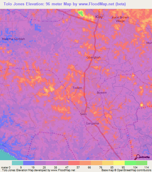 Tolo Jones,Liberia Elevation Map