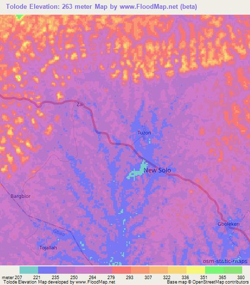 Tolode,Liberia Elevation Map
