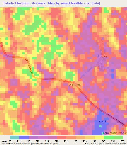 Tolode,Liberia Elevation Map