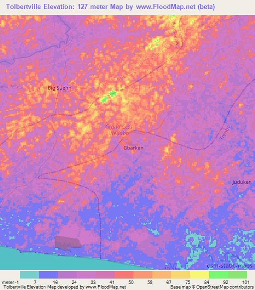 Tolbertville,Liberia Elevation Map