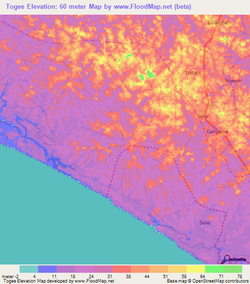 Togee,Liberia Elevation Map