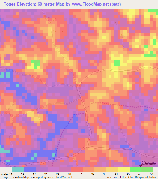 Togee,Liberia Elevation Map