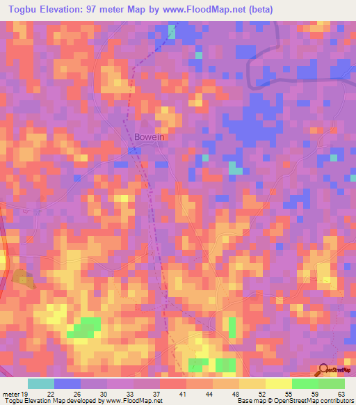 Togbu,Liberia Elevation Map