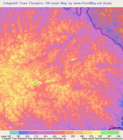 Tuhgbehli Town,Liberia Elevation Map