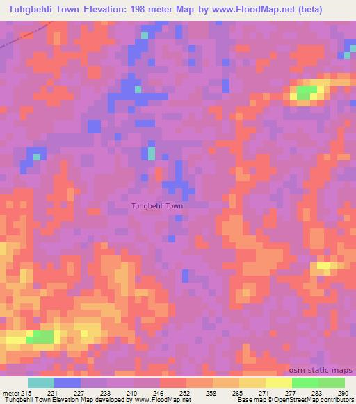 Tuhgbehli Town,Liberia Elevation Map