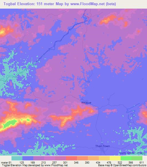 Togbal,Liberia Elevation Map