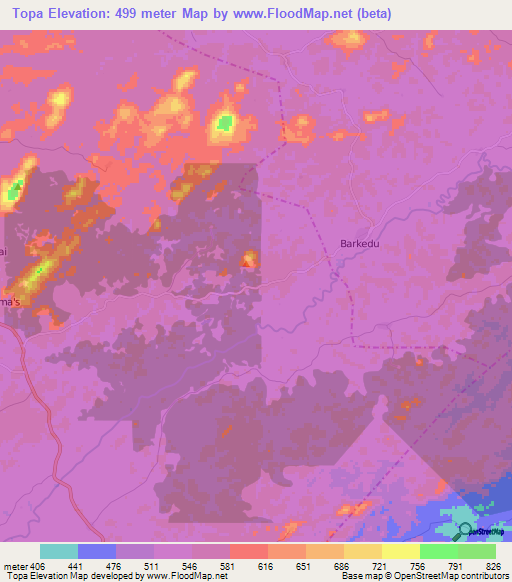 Topa,Liberia Elevation Map