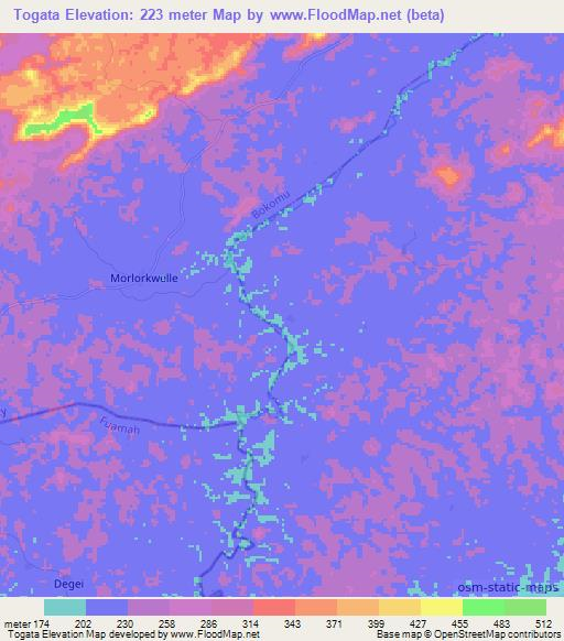 Togata,Liberia Elevation Map
