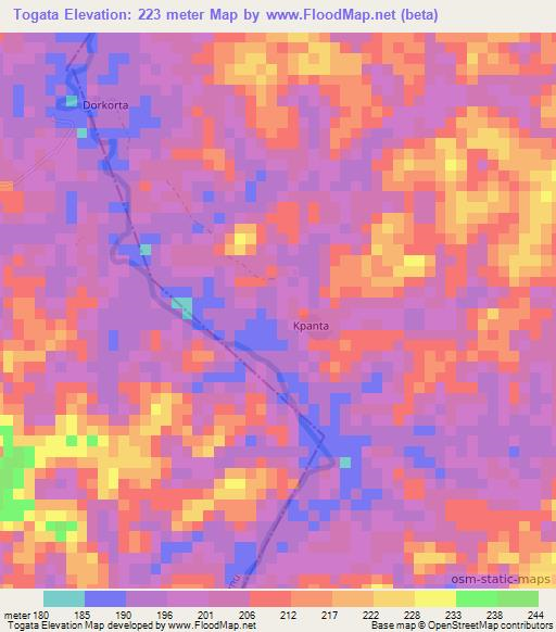 Togata,Liberia Elevation Map