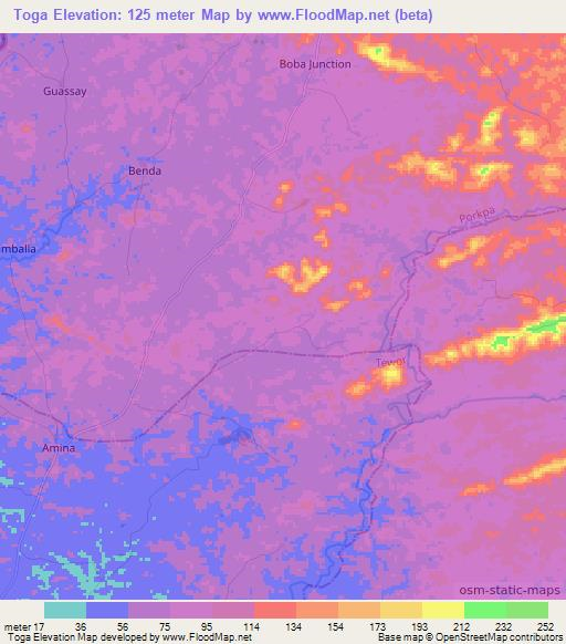 Toga,Liberia Elevation Map
