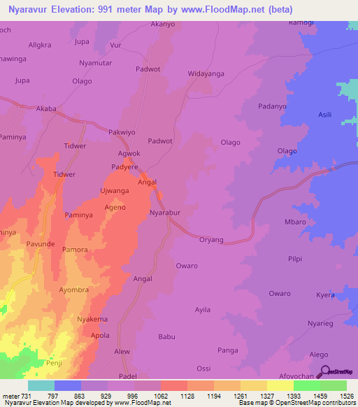Nyaravur,Uganda Elevation Map