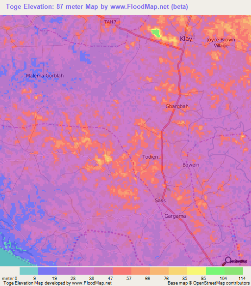 Toge,Liberia Elevation Map