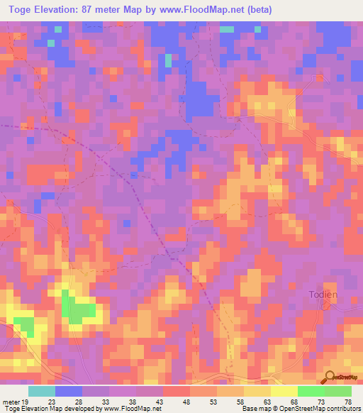 Toge,Liberia Elevation Map