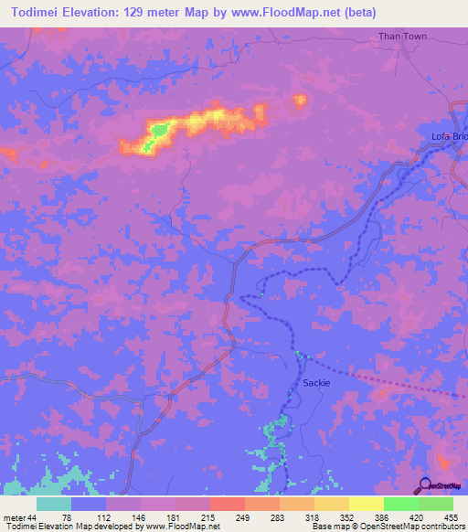 Todimei,Liberia Elevation Map