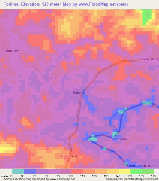 Todimei,Liberia Elevation Map