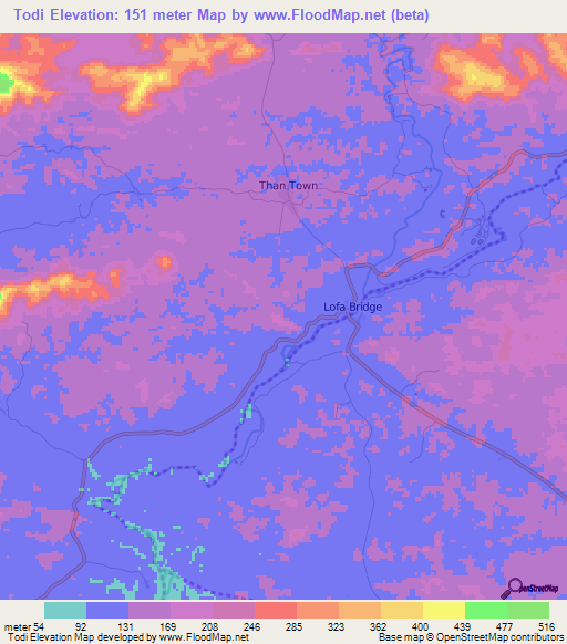 Todi,Liberia Elevation Map