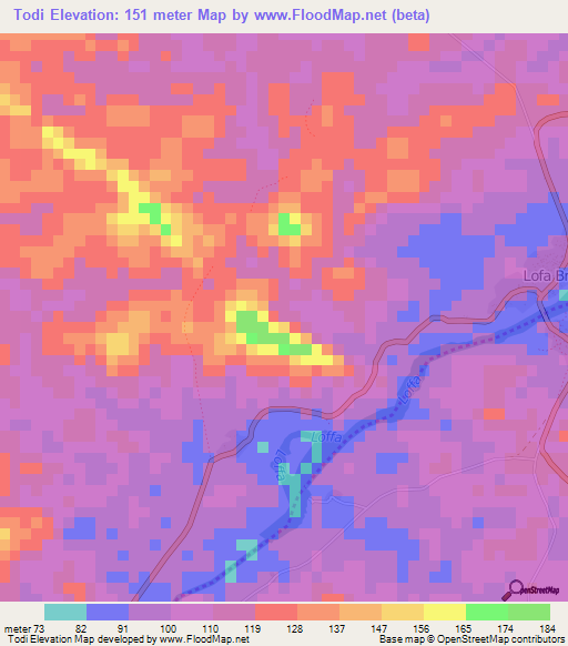 Todi,Liberia Elevation Map