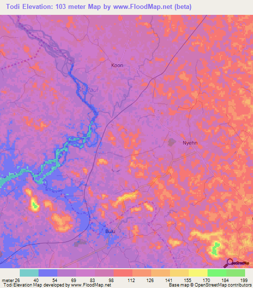 Todi,Liberia Elevation Map