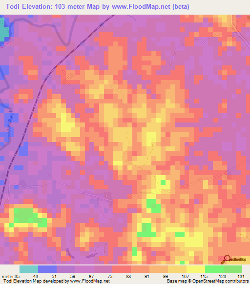 Todi,Liberia Elevation Map