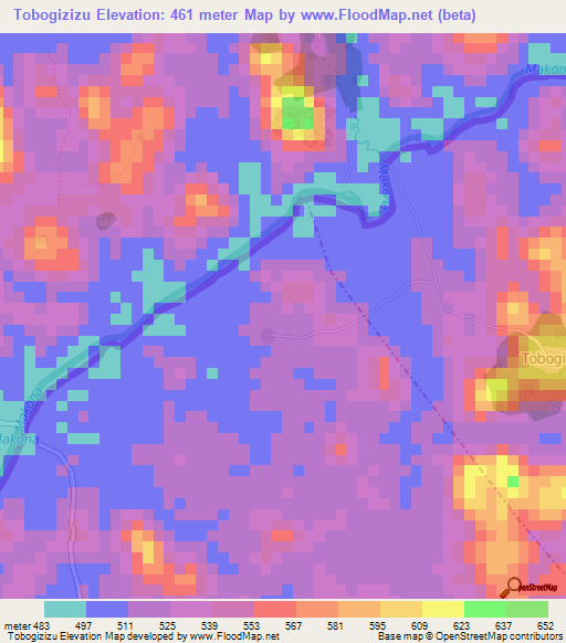 Tobogizizu,Liberia Elevation Map
