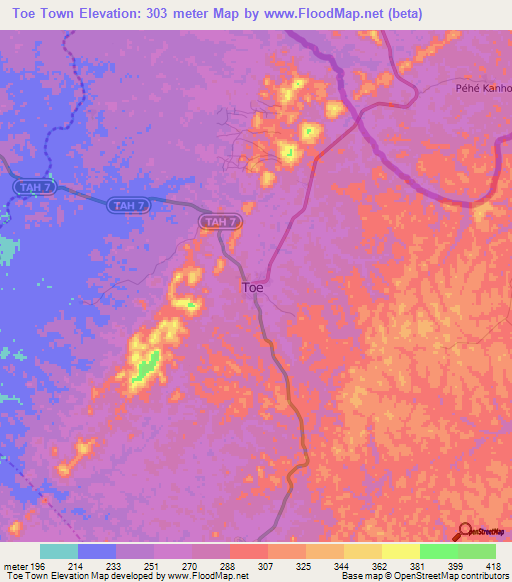 Toe Town,Liberia Elevation Map
