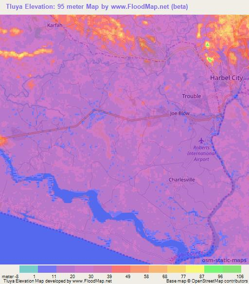 Tluya,Liberia Elevation Map