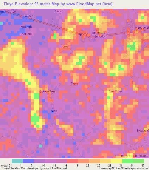 Tluya,Liberia Elevation Map
