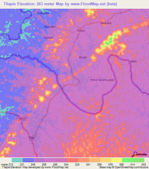 Tliapie,Liberia Elevation Map