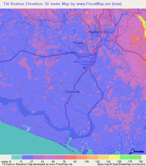 Titi Koshun,Liberia Elevation Map