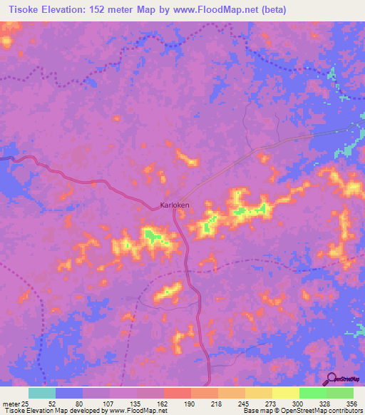 Tisoke,Liberia Elevation Map
