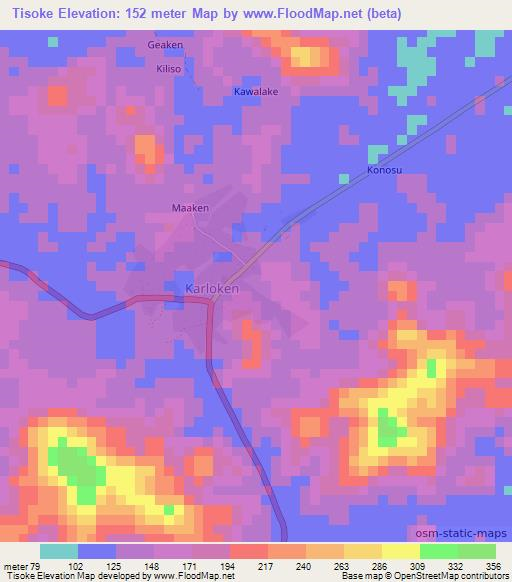 Tisoke,Liberia Elevation Map