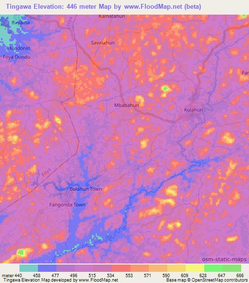 Tingawa,Liberia Elevation Map