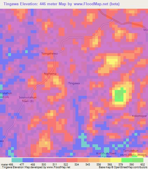Tingawa,Liberia Elevation Map