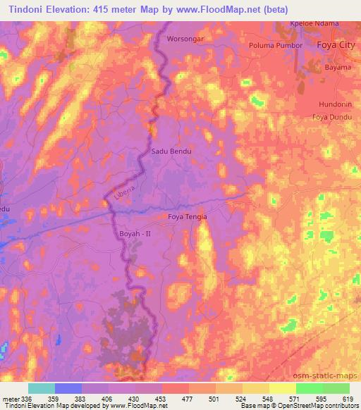Tindoni,Liberia Elevation Map