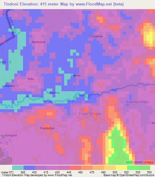 Tindoni,Liberia Elevation Map