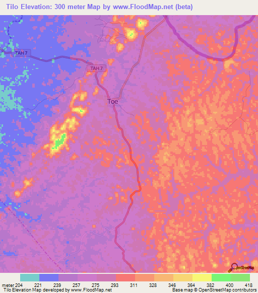 Tilo,Liberia Elevation Map