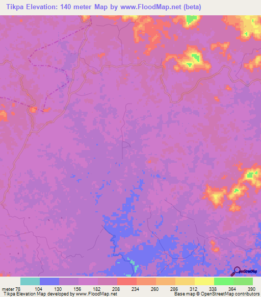 Tikpa,Liberia Elevation Map