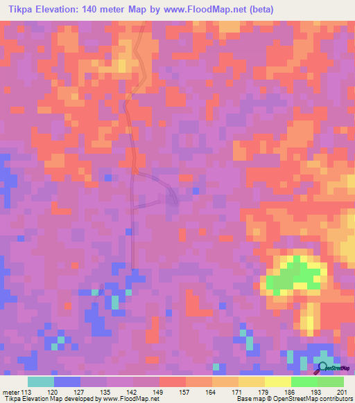 Tikpa,Liberia Elevation Map