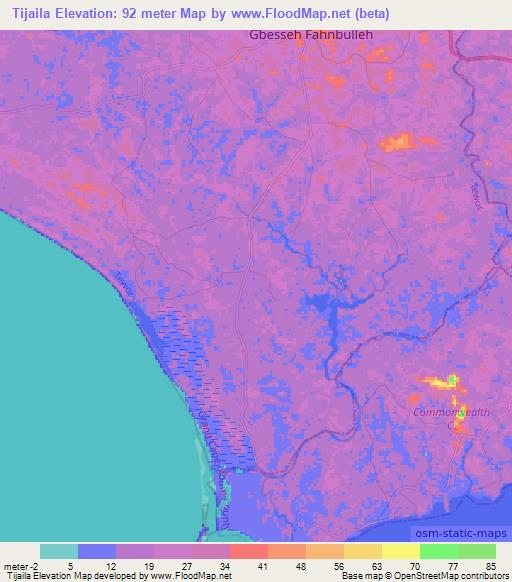 Tijaila,Liberia Elevation Map