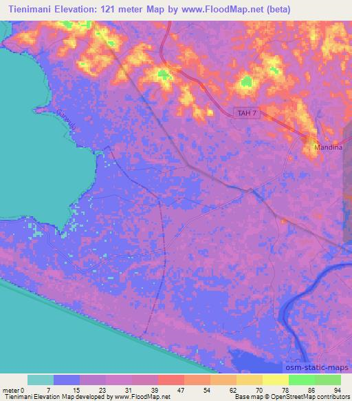 Tienimani,Liberia Elevation Map
