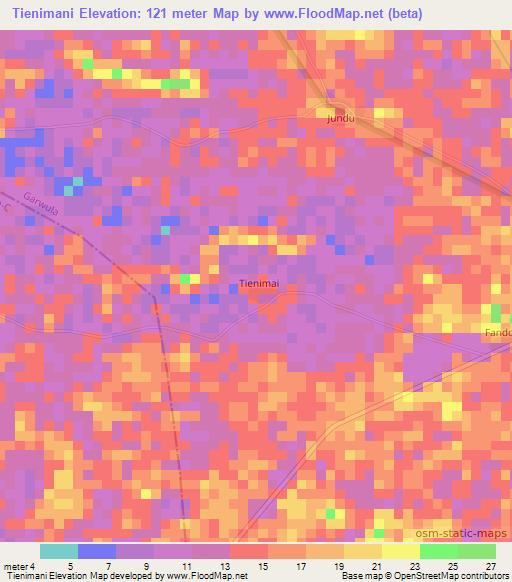 Tienimani,Liberia Elevation Map